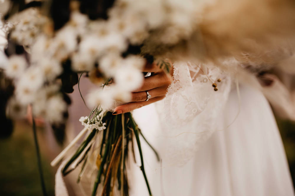 Bouquet Flowers Bride Bridal Pampas Grass Rose Boho Peak District Elopement Fly On The Wall Photography