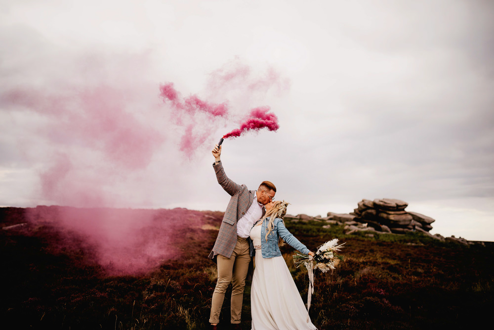 Smoke Bomb Peak District Elopement Fly On The Wall Photography