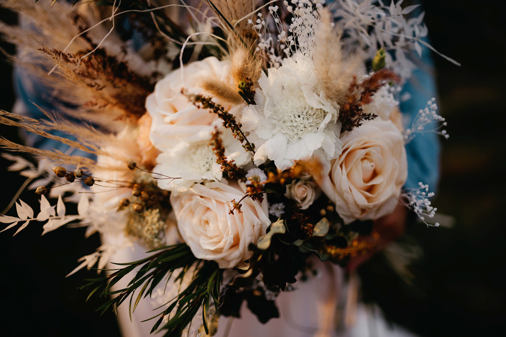 Bouquet Flowers Bride Bridal Pampas Grass Rose Boho Peak District Elopement Fly On The Wall Photography