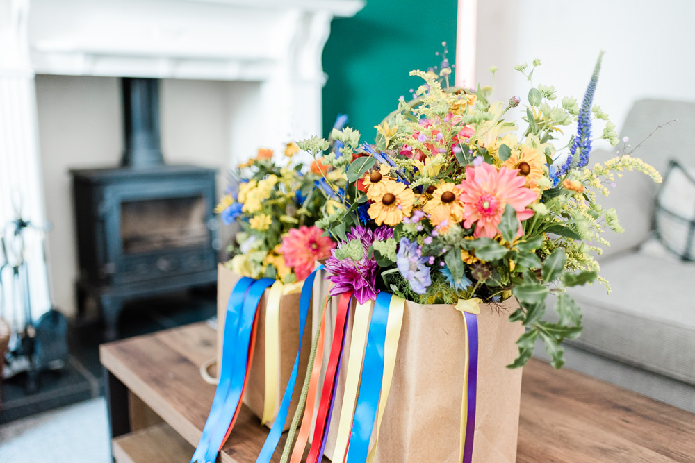 Scotland Garden Wedding LJ Horton Photography Bouquet Flowers Bride Bridal Rainbow Ribbons
