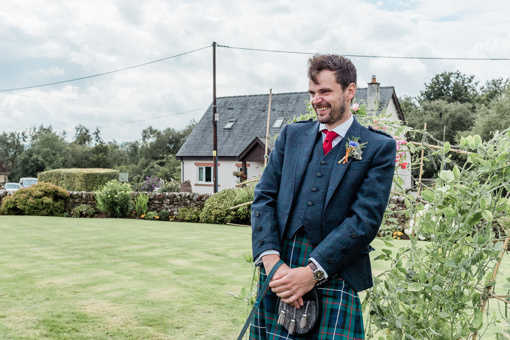 Groom Kilt Red Tie Scotland Garden Wedding LJ Horton Photography