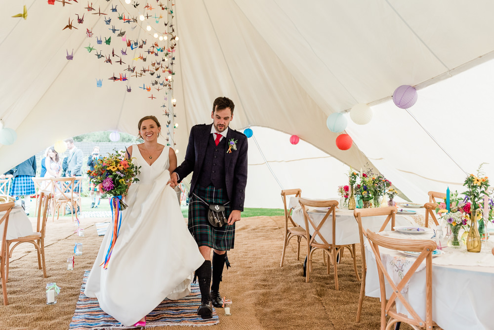 Stretch Tent Origami Paper Cranes Lanterns Decor Reception Scotland Garden Wedding LJ Horton Photography