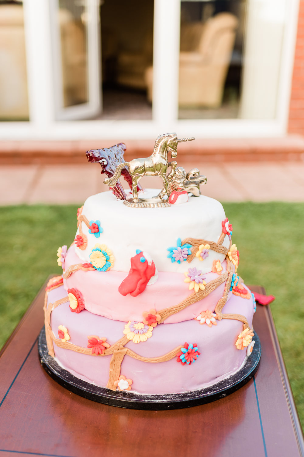 Unicorn Flower Cake Scotland Garden Wedding LJ Horton Photography