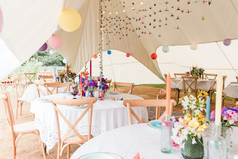 Stretch Tent Origami Paper Cranes Lanterns Decor Reception Scotland Garden Wedding LJ Horton Photography
