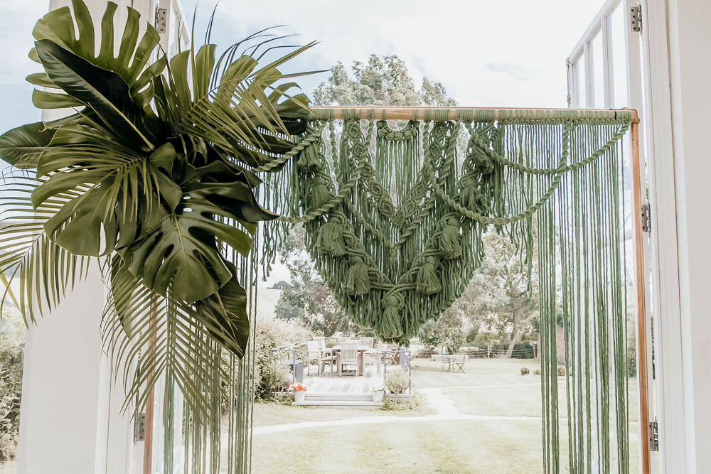 Macrame Backdrop Green Greenery Flower Arch Tropical Bohemian Wedding Kate Boston
