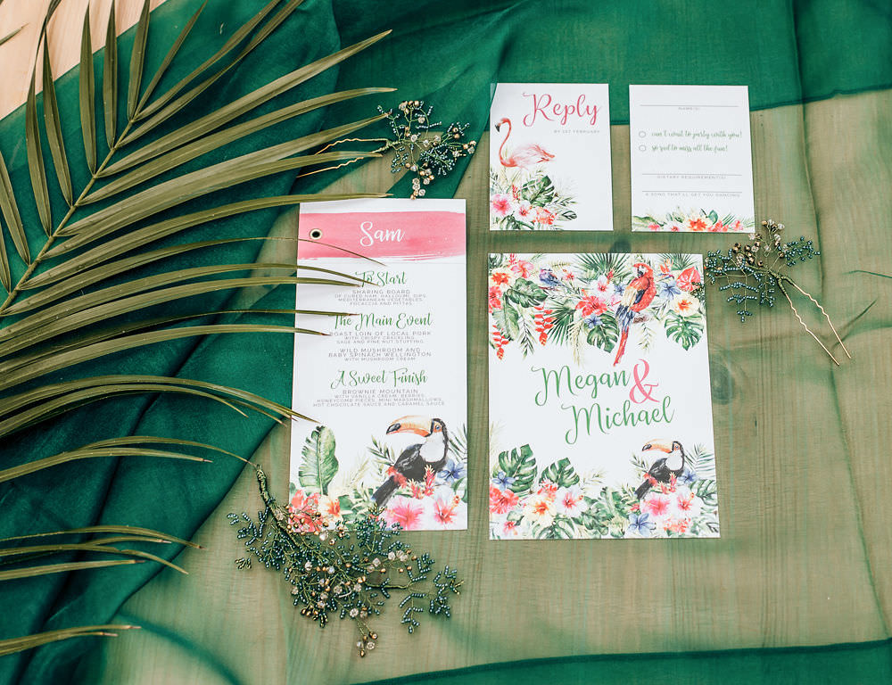 Flowers Floral Stationery Intive Invitation Tropical Bohemian Wedding Kate Boston