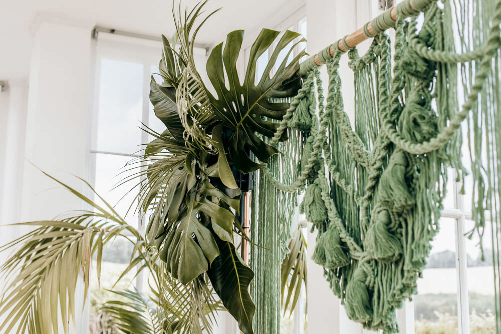 Macrame Backdrop Green Greenery Flower Arch Tropical Bohemian Wedding Kate Boston