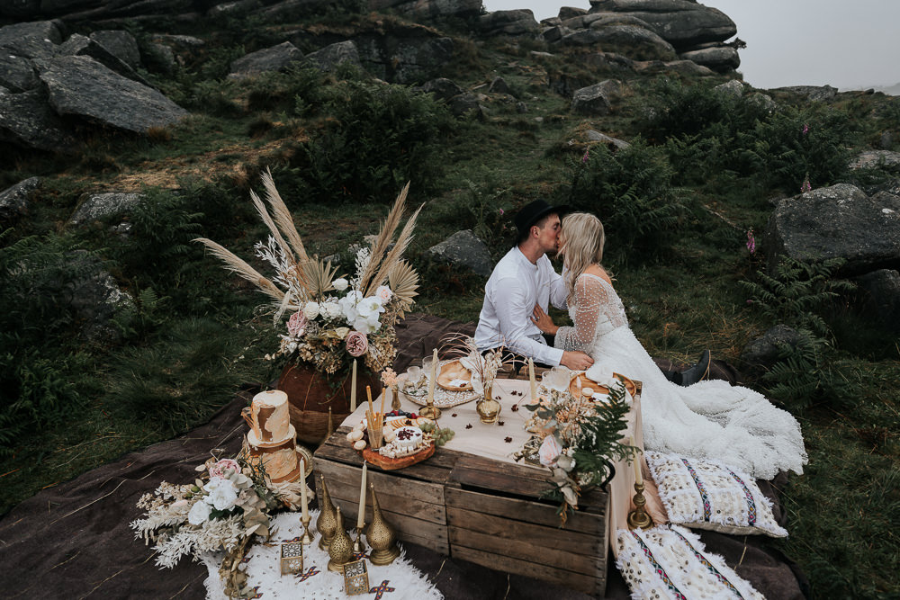 Picnic Table Set Up Decor UK Boho Elopement Jenny Appleton