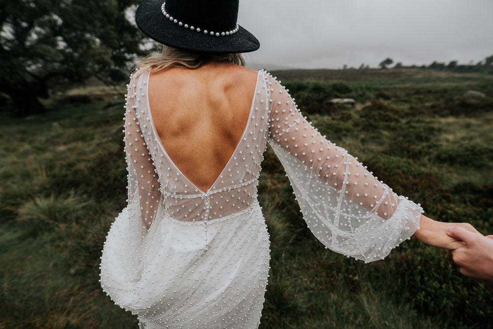 Dress Gown Bride Bridal Long Sleeves Beaded UK Boho Elopement Jenny Appleton