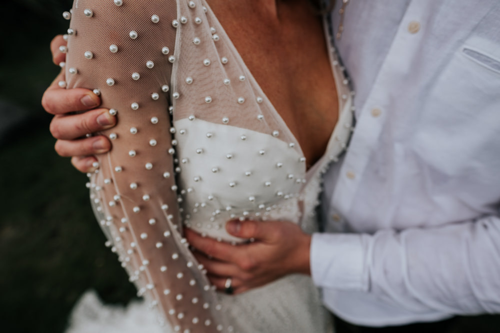 Dress Gown Bride Bridal Long Sleeves Beaded UK Boho Elopement Jenny Appleton