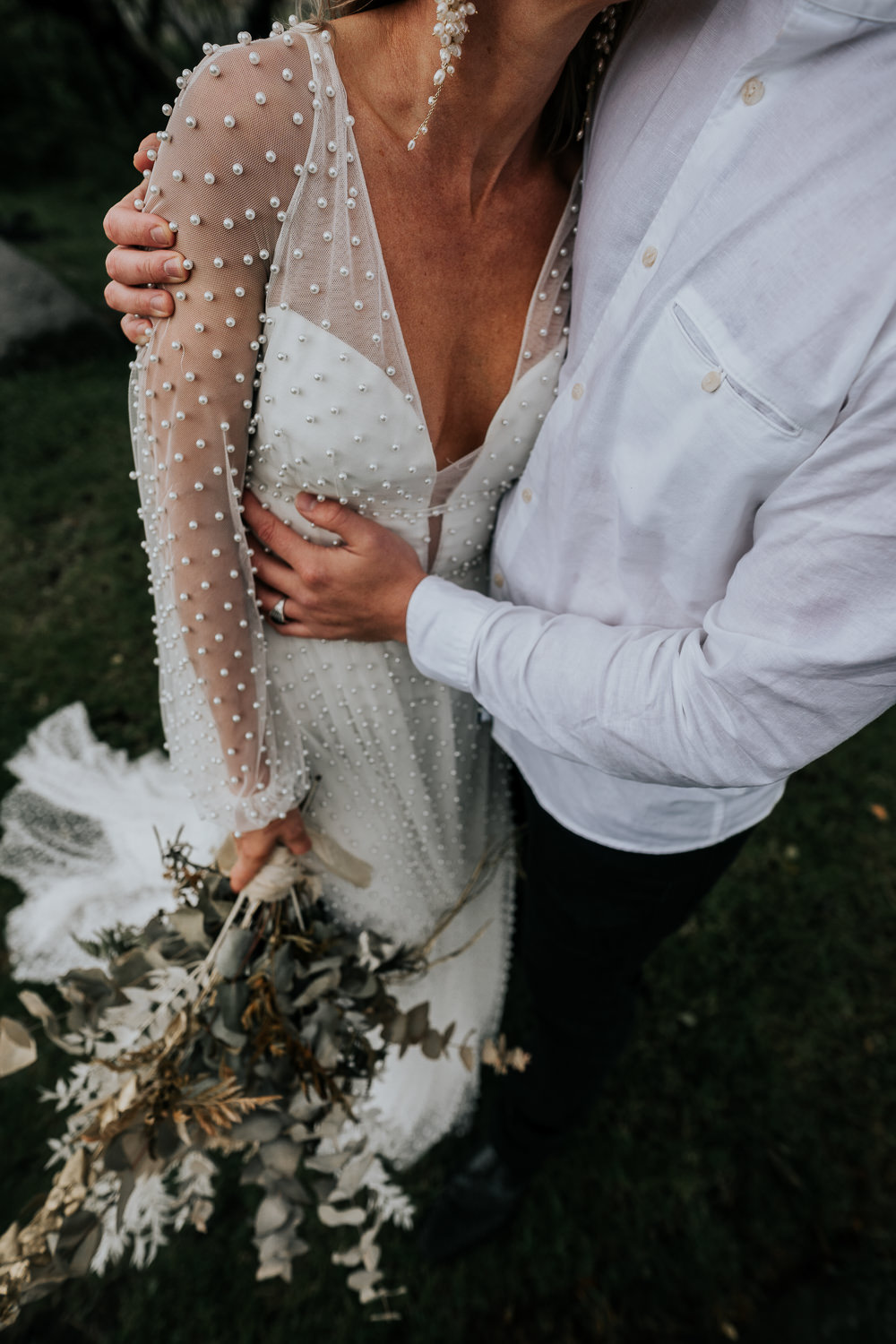 Dress Gown Bride Bridal Long Sleeves Beaded UK Boho Elopement Jenny Appleton