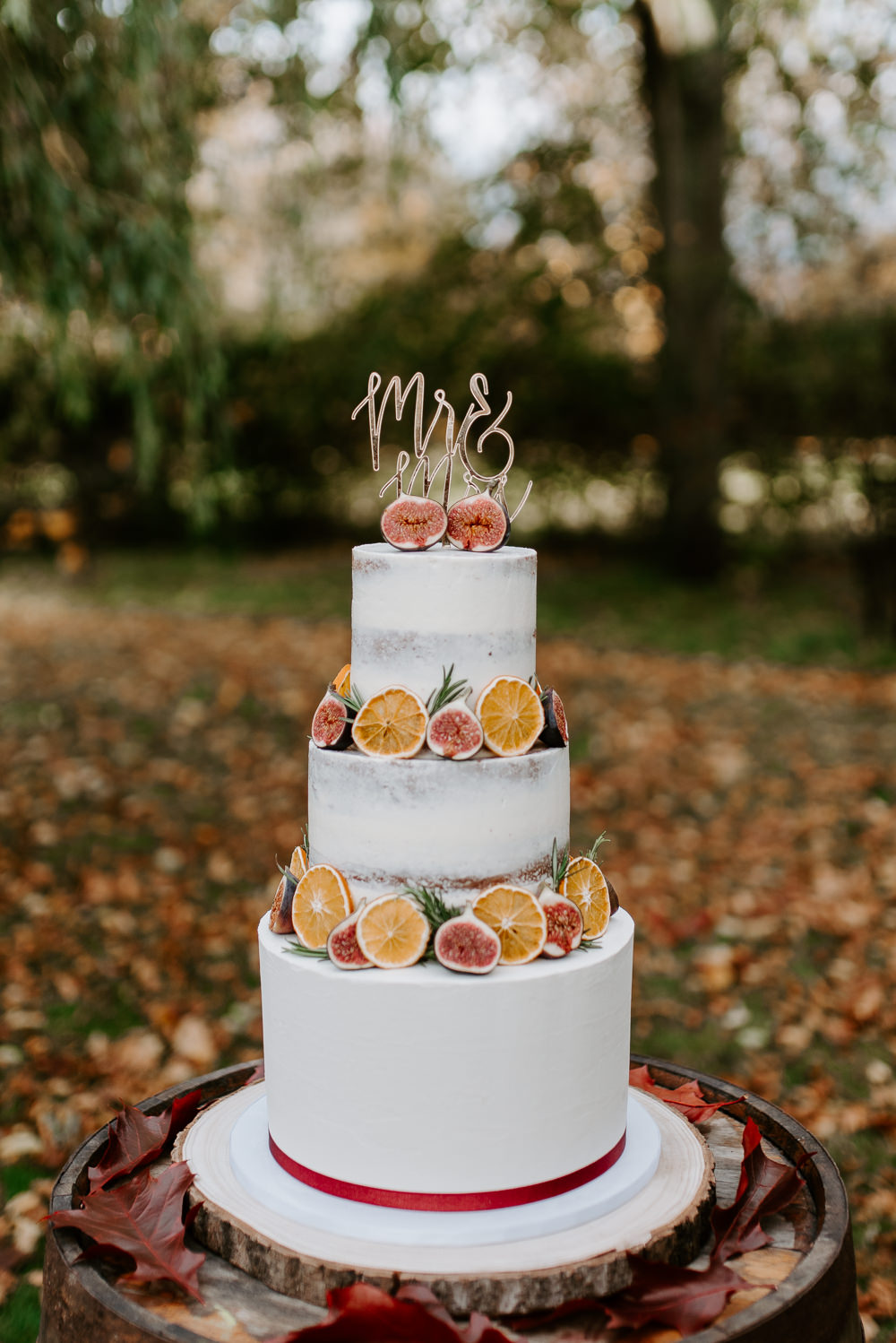 Semi Naked Cake Fruit Topper Autumn Wedding Colours Laura Williams Photography