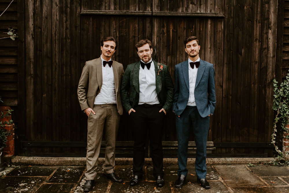 Groom Suit Print Jacket Bow Tie Groomsmen Autumn Wedding Colours Laura Williams Photography
