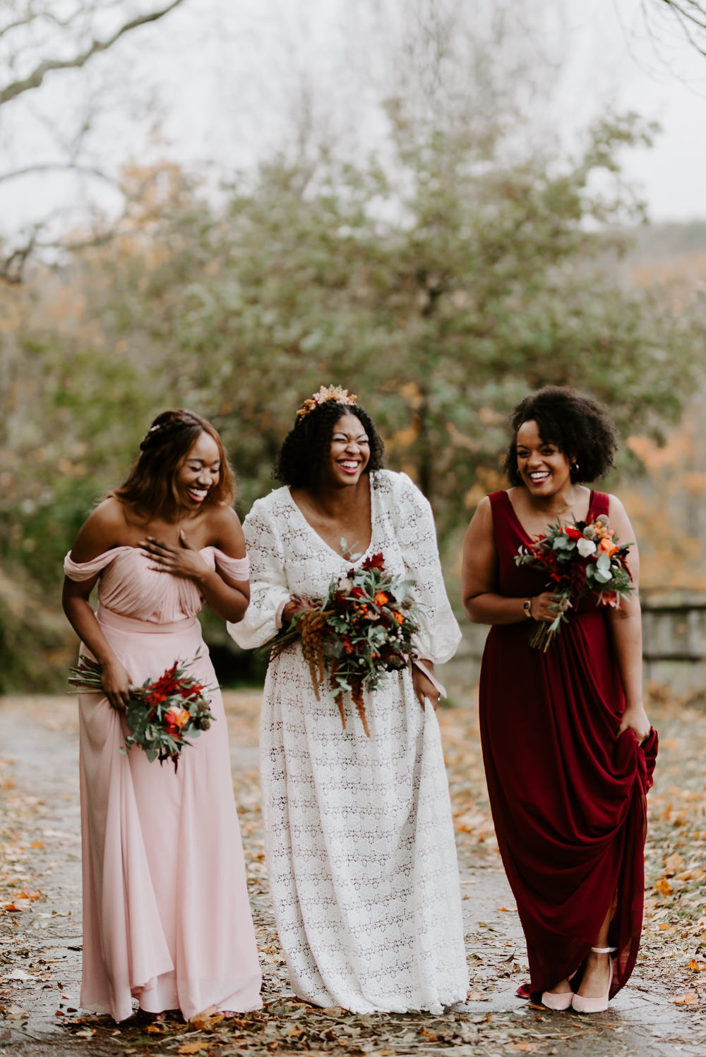 Bridesmaids Bridesmaid Dress Dresses Pink Burgundy Autumn Wedding Colours Laura Williams Photography