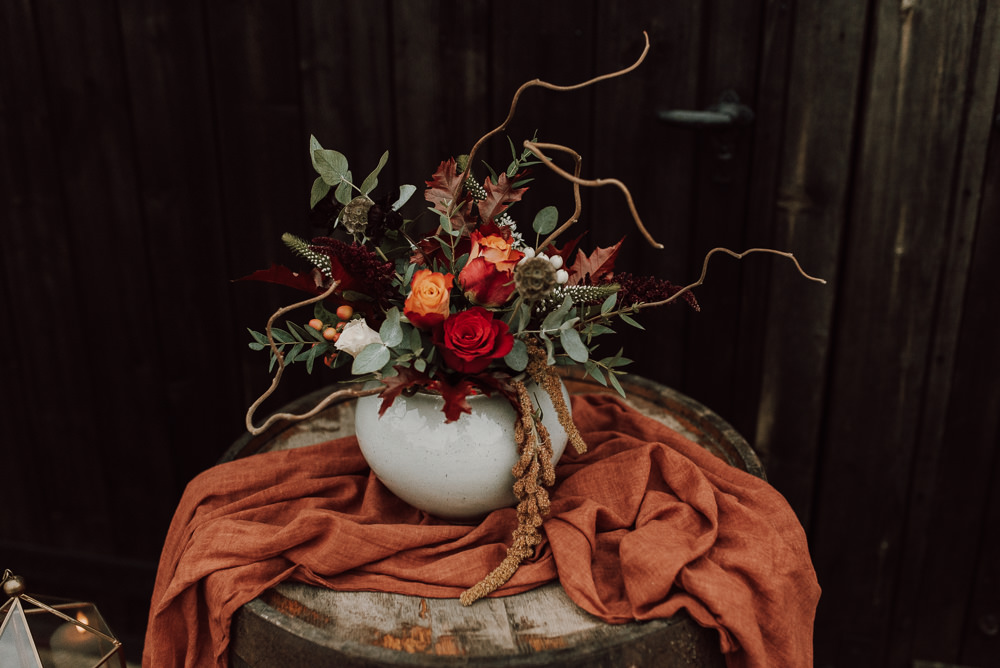 Decor Wooden Crate Flowers Candle Autumn Wedding Colours Laura Williams Photography