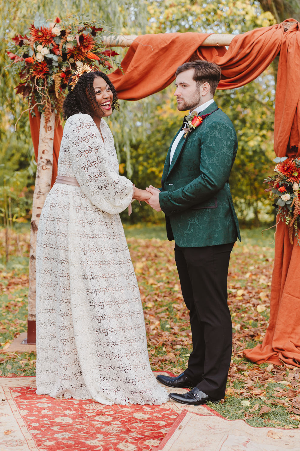 Backdrop Fabric Flowers Flower Arch Orange Autumn Wedding Colours Lori Loves Photography