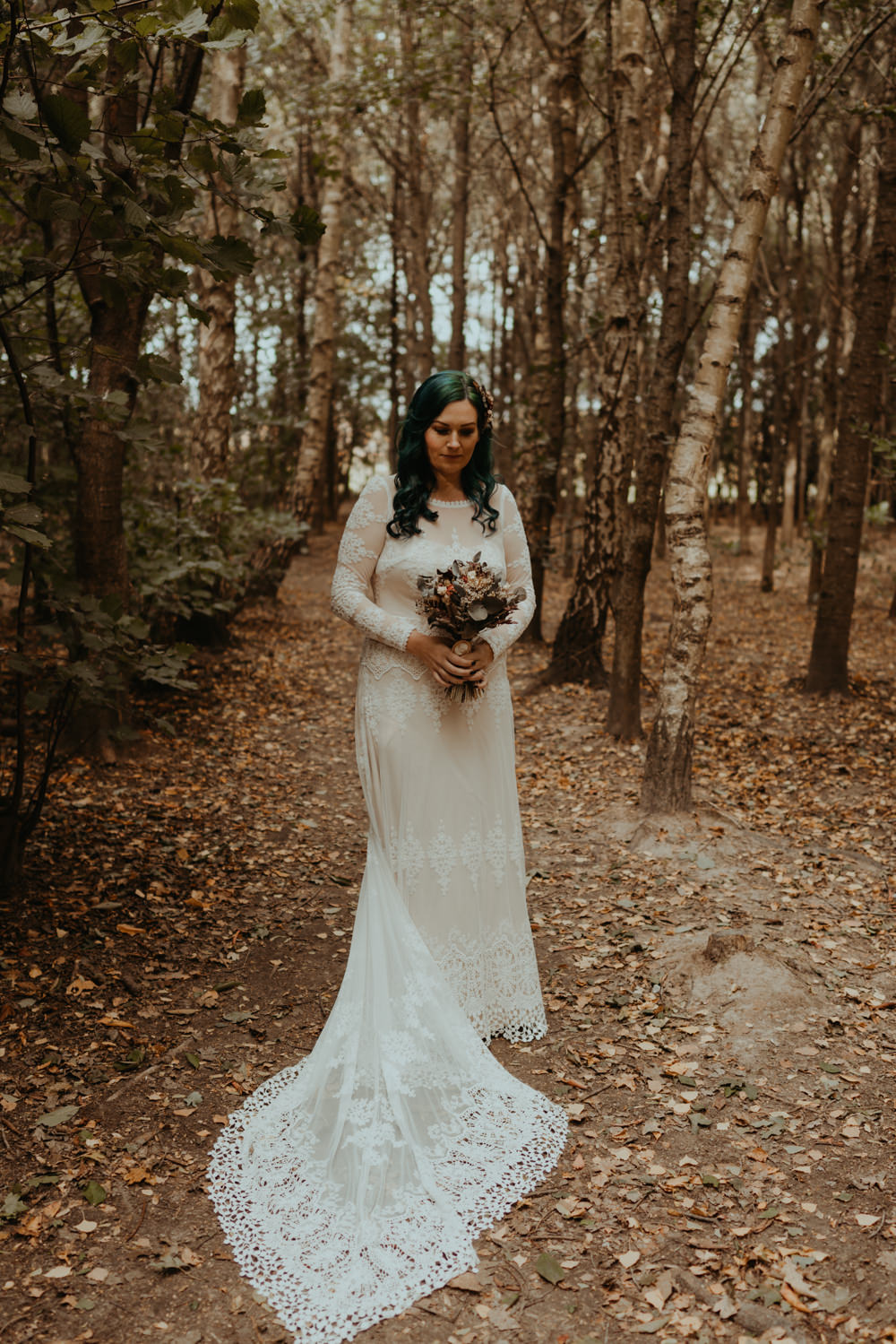 Dress Gown Bride Bridal Lace Long Sleeves Train Dreamers and Lovers Barn Didcot Wedding Jen Marino Photography
