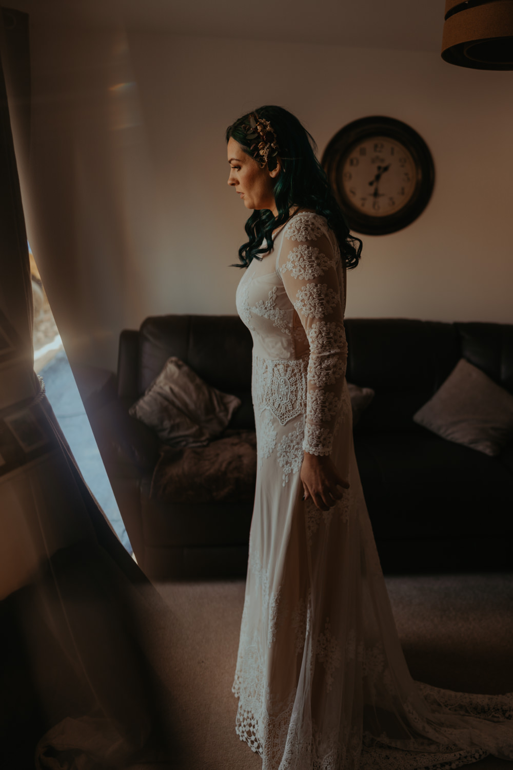 Dress Gown Bride Bridal Lace Long Sleeves Train Dreamers and Lovers Barn Didcot Wedding Jen Marino Photography