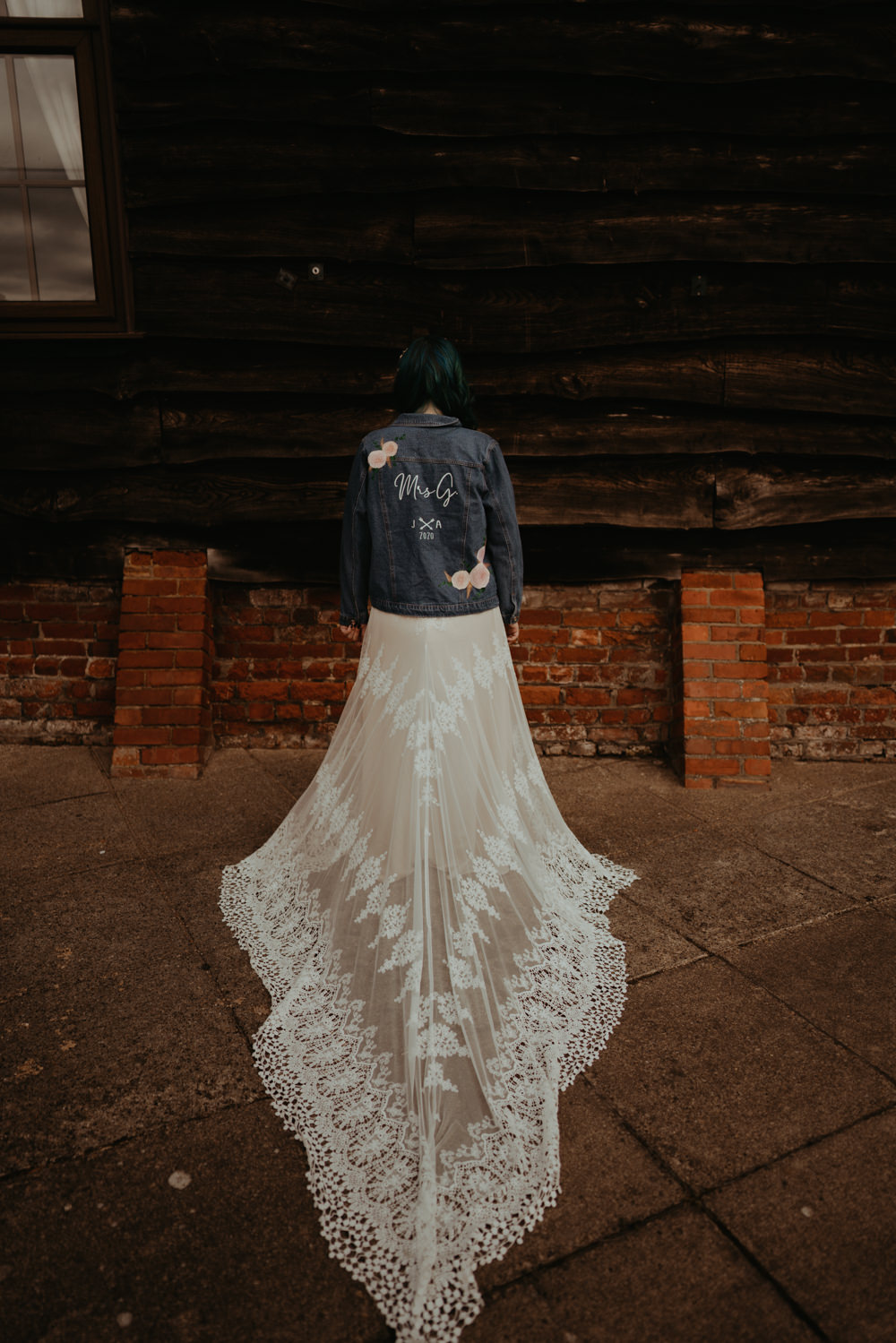 Dress Gown Bride Bridal Lace Long Sleeves Train Dreamers and Lovers Barn Didcot Wedding Jen Marino Photography