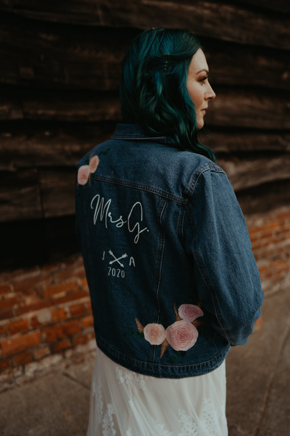 Painted Denim Jacket Bride Bridal Barn Didcot Wedding Jen Marino Photography