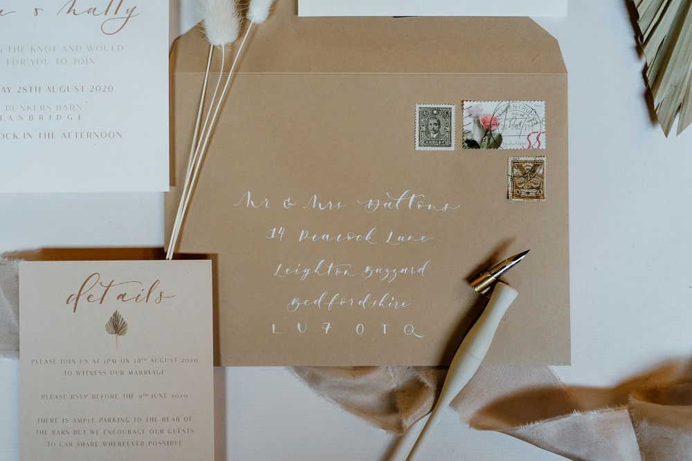 Stationery Invite Invitation Boho Kraft Brown Paper Barn Wedding Lights Sharron Gibson