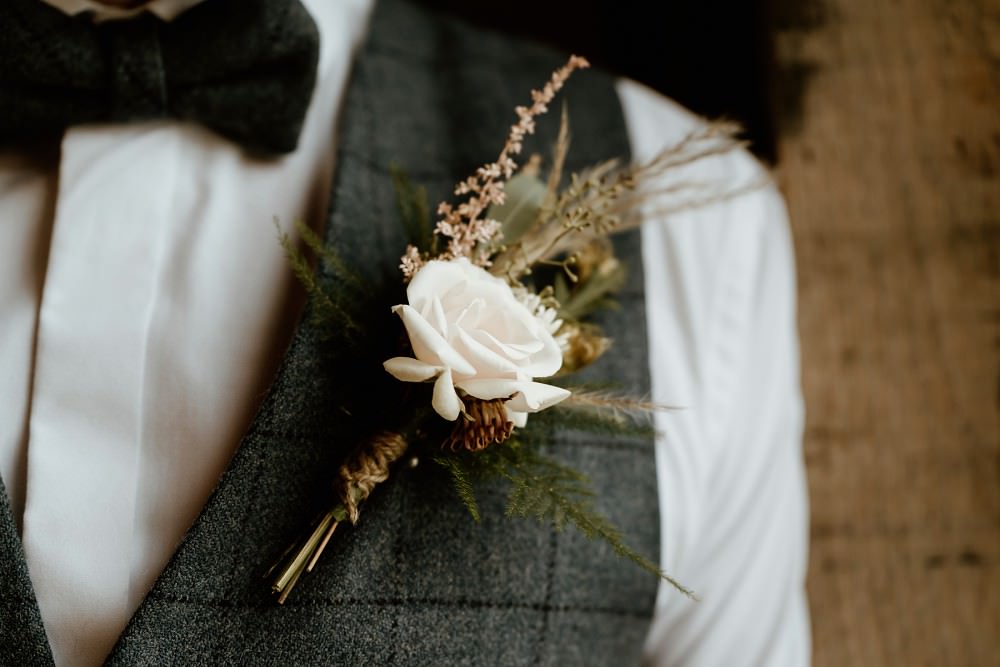 Groom Buttonhole Flowers Barn Wedding Lights Sharron Gibson