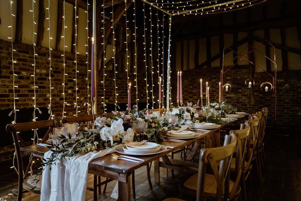 Decor Lighting Canopy Tunnel Table Decor Greenery Candles Barn Wedding Lights Sharron Gibson