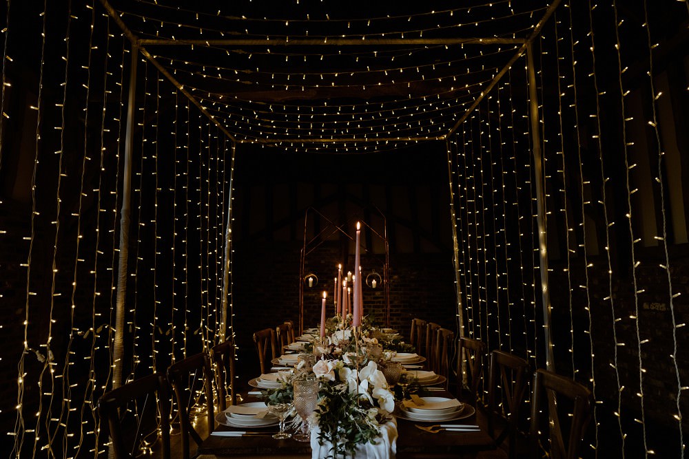 Decor Lighting Canopy Tunnel Table Decor Greenery Candles Barn Wedding Lights Sharron Gibson