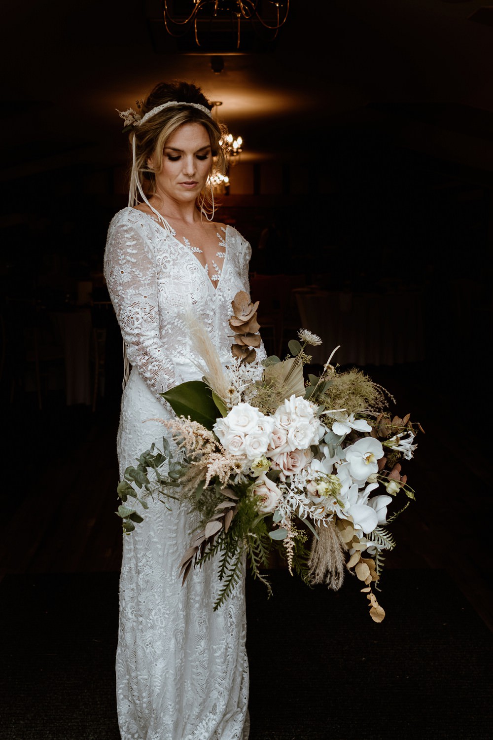 Bride Bridal Dress Gown Lace Long Sleeves Barn Wedding Lights Sharron Gibson