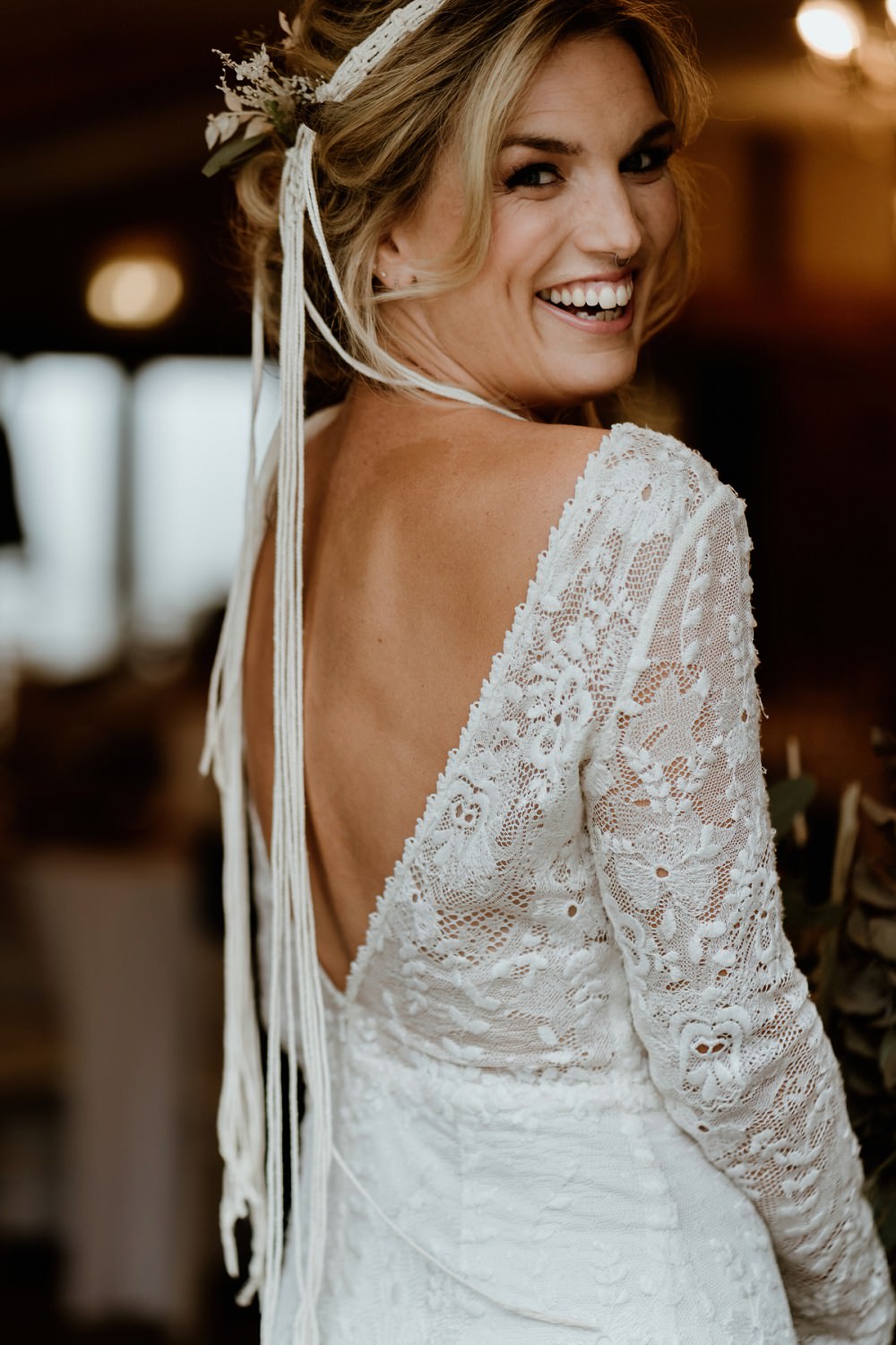Bride Bridal Dress Gown Lace Long Sleeves Barn Wedding Lights Sharron Gibson
