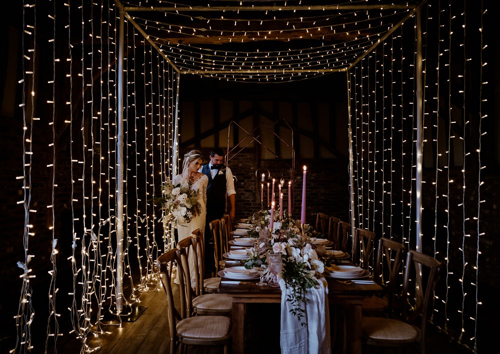 Decor Lighting Canopy Tunnel Table Decor Greenery Candles Barn Wedding Lights Sharron Gibson