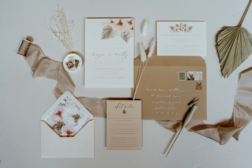 Stationery Invite Invitation Boho Kraft Brown Paper Barn Wedding Lights Sharron Gibson