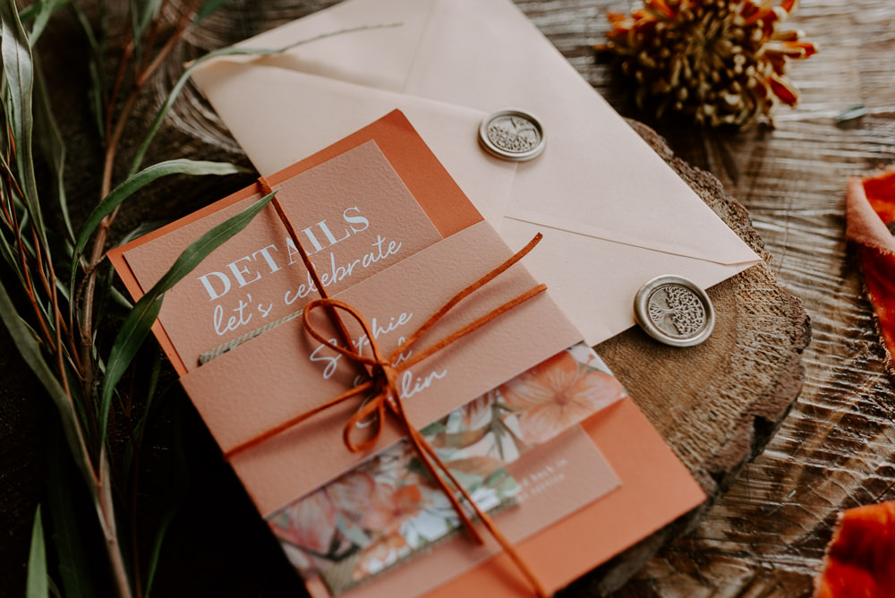 Rust Stationery Invite Invitation Burnt Orange Wedding Ideas Laura Williams Photography