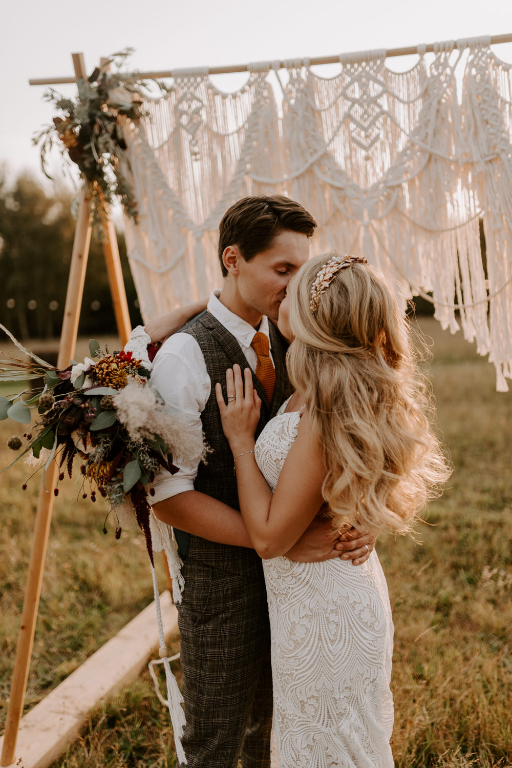 Burnt Orange Wedding Ideas Laura Williams Photography Macrame Backdrop Frame Flowers Decor