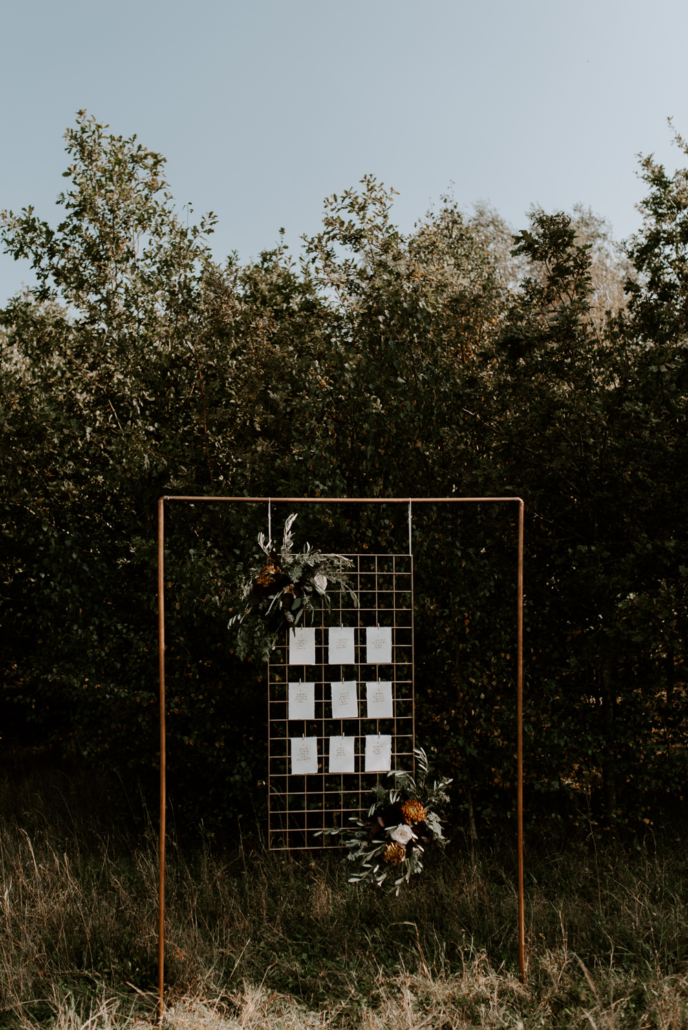Table Plan Seating Chart Metal Grid Burnt Orange Wedding Ideas Laura Williams Photography