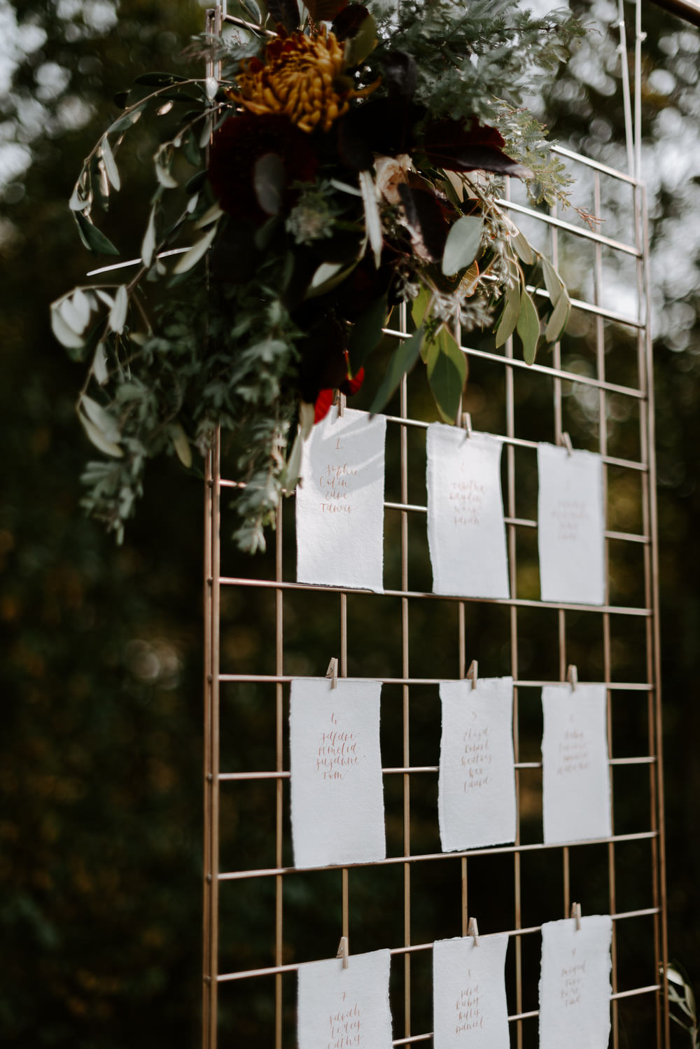 Table Plan Seating Chart Metal Grid Burnt Orange Wedding Ideas Laura Williams Photography