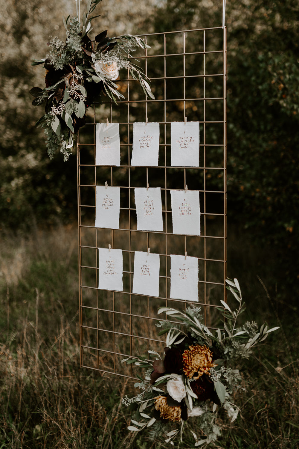 Table Plan Seating Chart Metal Grid Burnt Orange Wedding Ideas Laura Williams Photography