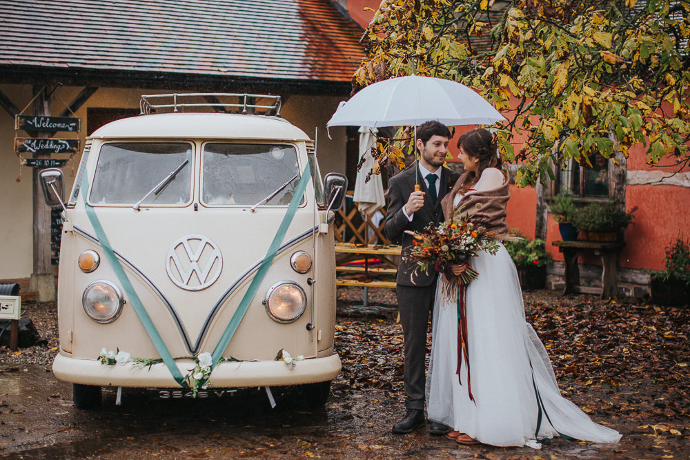 VW Campervan Transport Cider Barn Wedding Electric Blue Photos