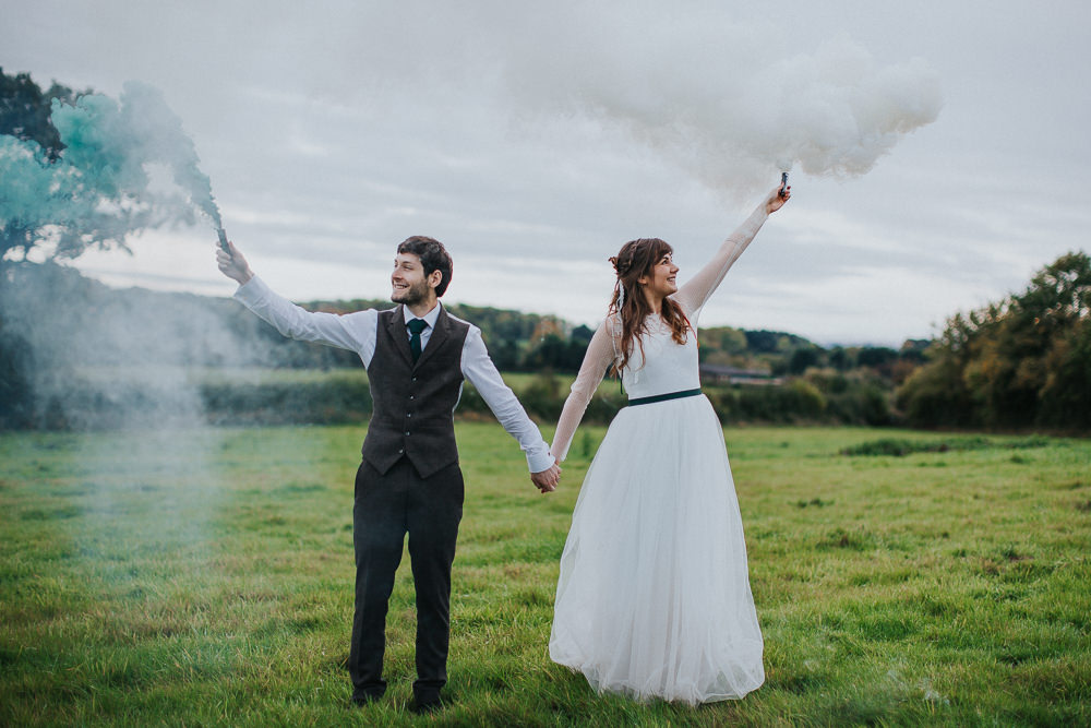 Smoke Bomb Cider Barn Wedding Electric Blue Photos