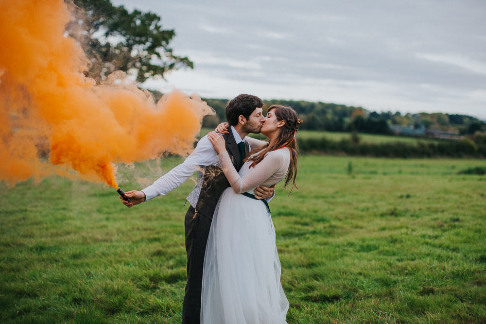 Smoke Bomb Cider Barn Wedding Electric Blue Photos