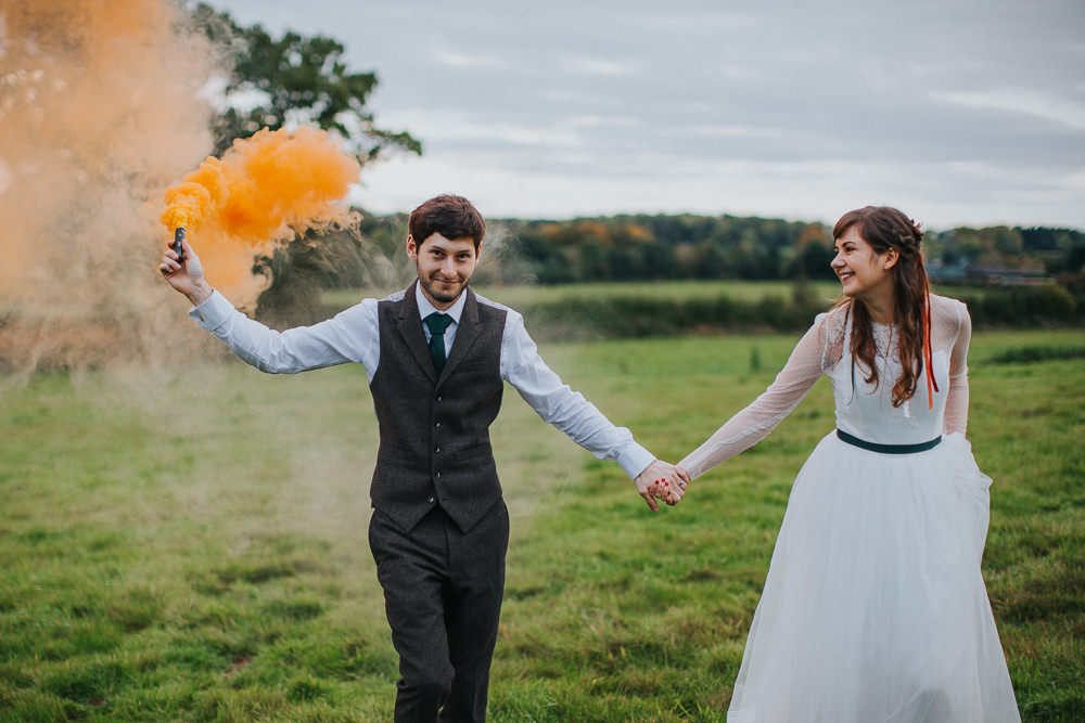 Cider Barn Wedding Electric Blue Photos Smoke Bomb