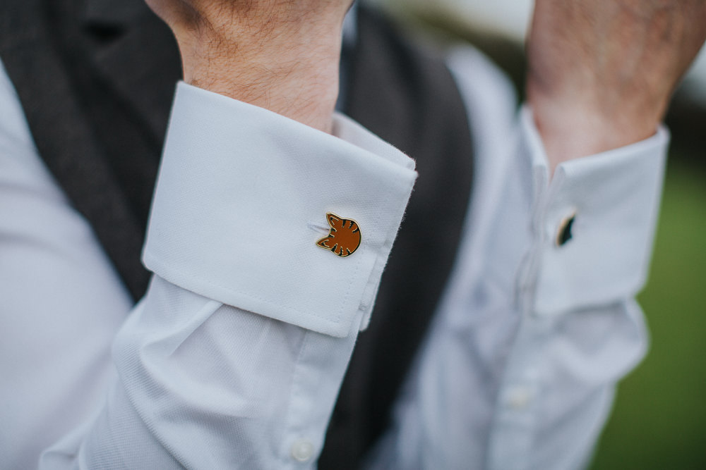Cat Cufflinks Cider Barn Wedding Electric Blue Photos