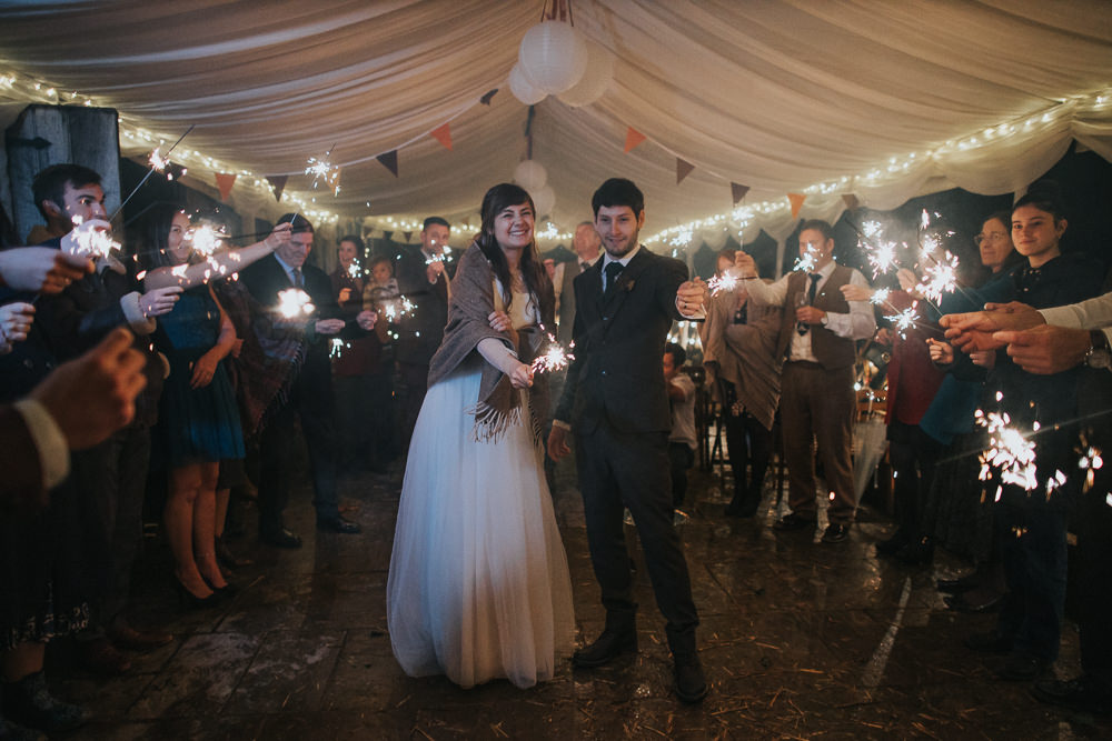 Sparklers Send Off Exit Cider Barn Wedding Electric Blue Photos