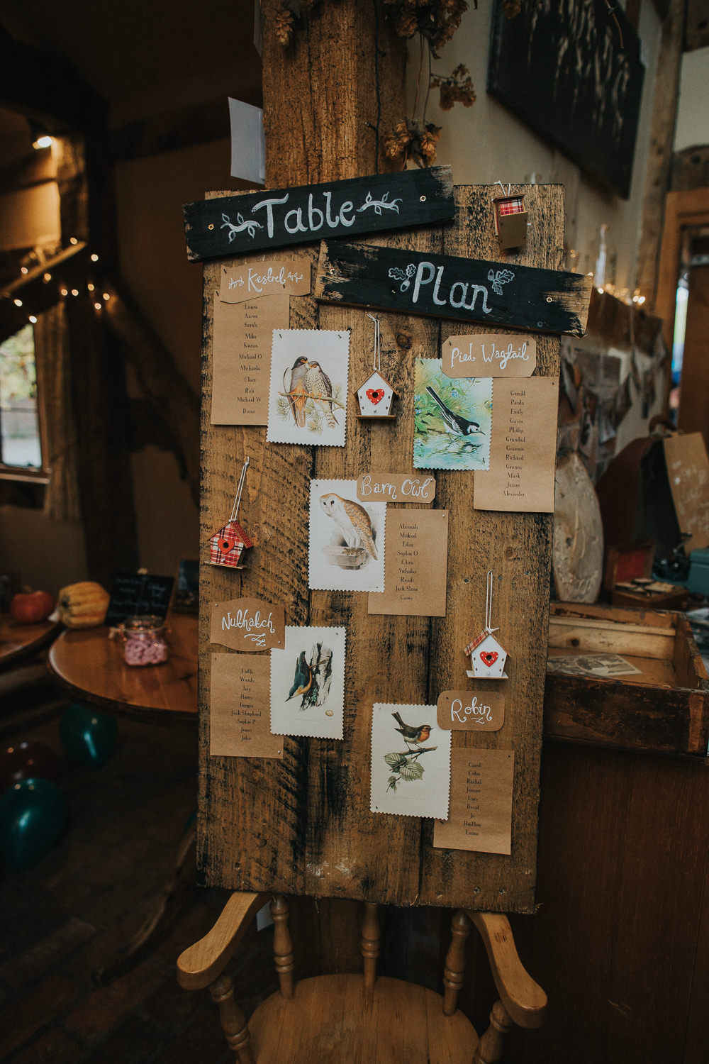 Table Plan Seating Chart Wooden Birds Cider Barn Wedding Electric Blue Photos