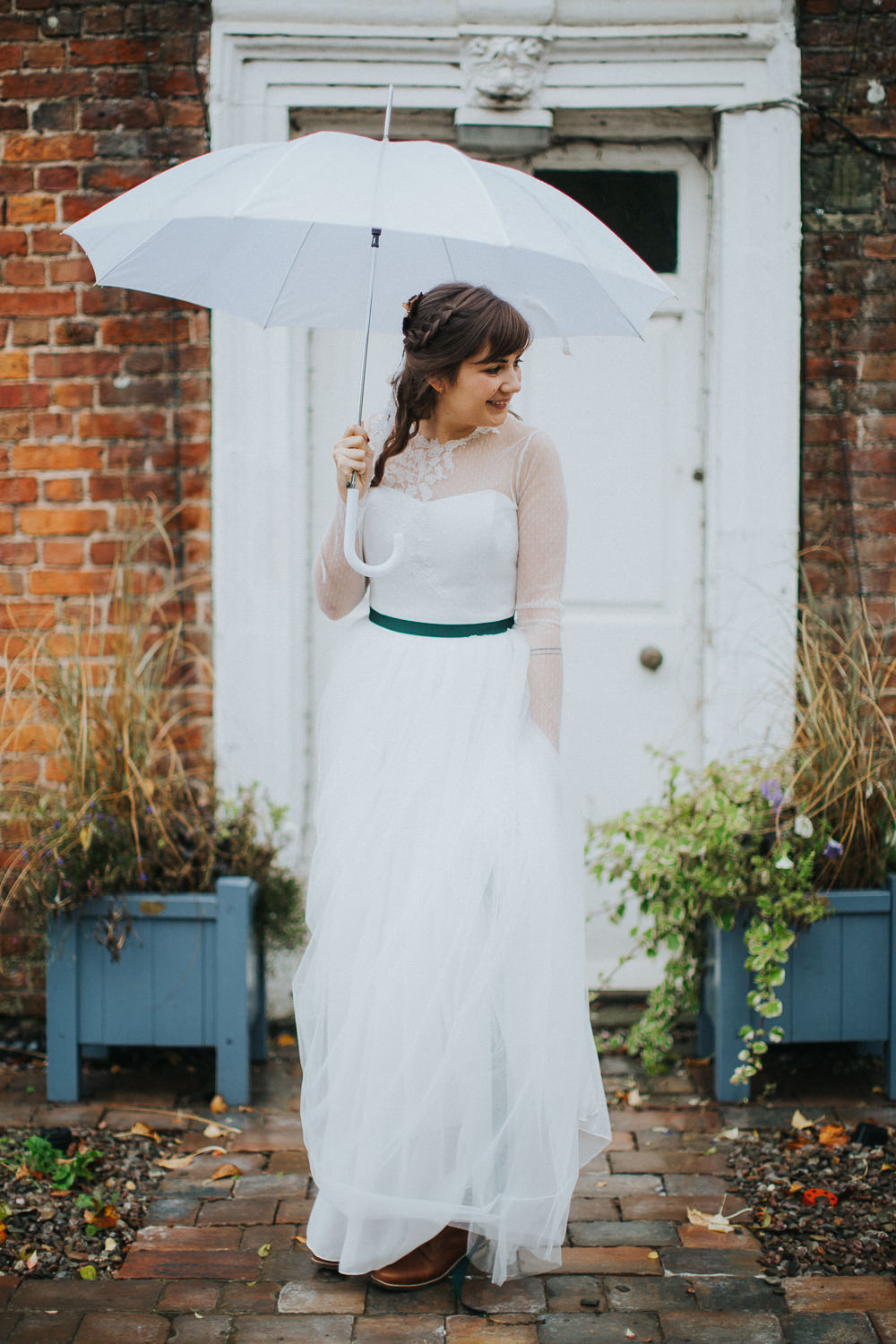 Dress Gown Bride Bridal Tulle Green Ribbon Cider Barn Wedding Electric Blue Photos