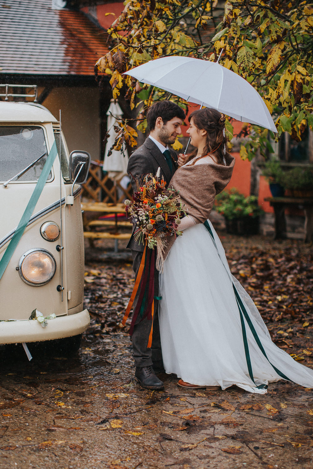 VW Campervan Transport Cider Barn Wedding Electric Blue Photos