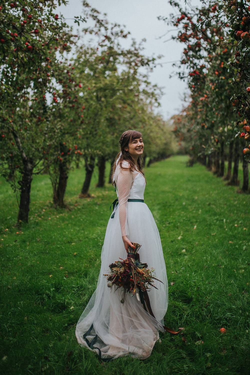 Dress Gown Bride Bridal Tulle Green Ribbon Cider Barn Wedding Electric Blue Photos