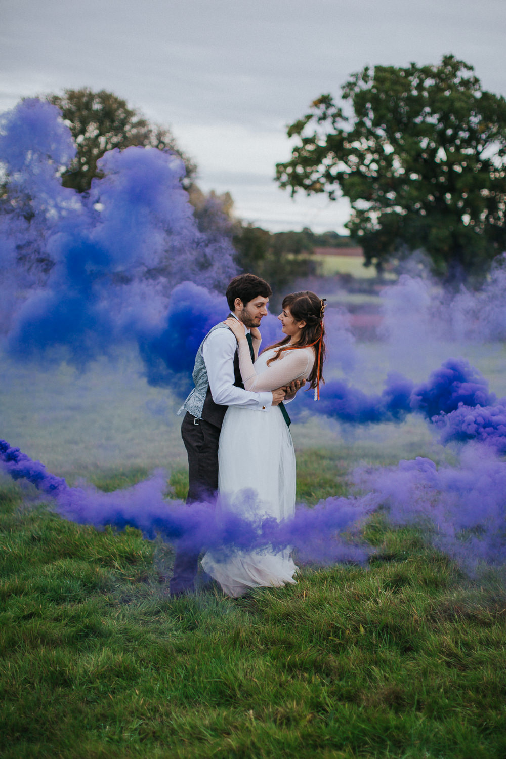 Cider Barn Wedding Electric Blue Photos Purple Smoke Bomb