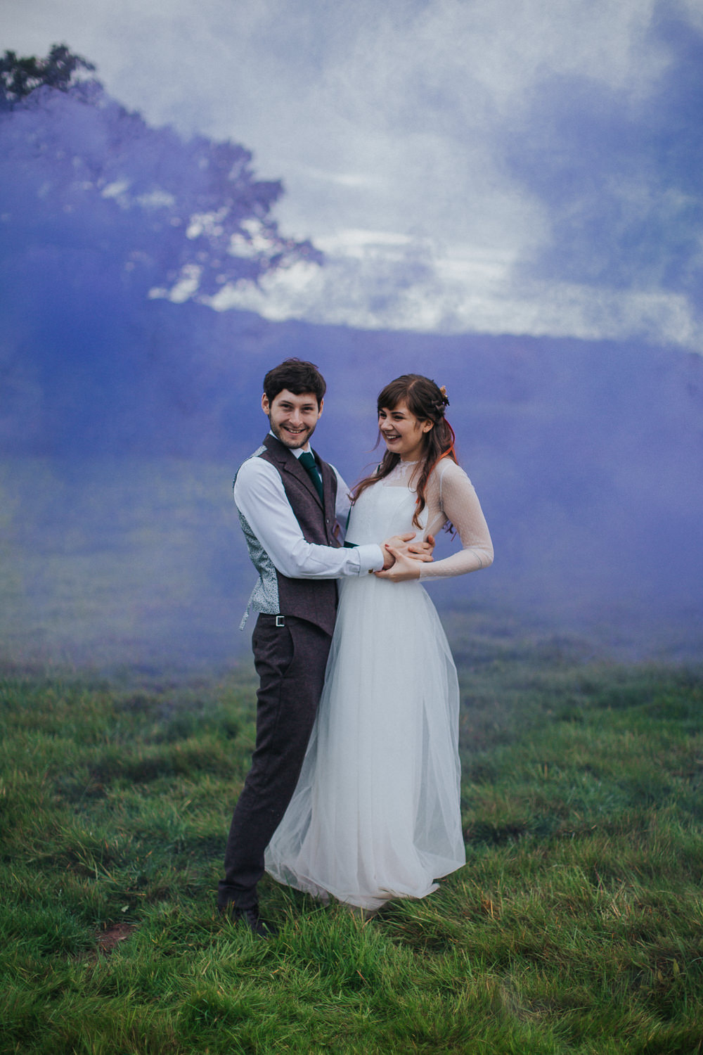 Purple Smoke Bomb Cider Barn Wedding Electric Blue Photos