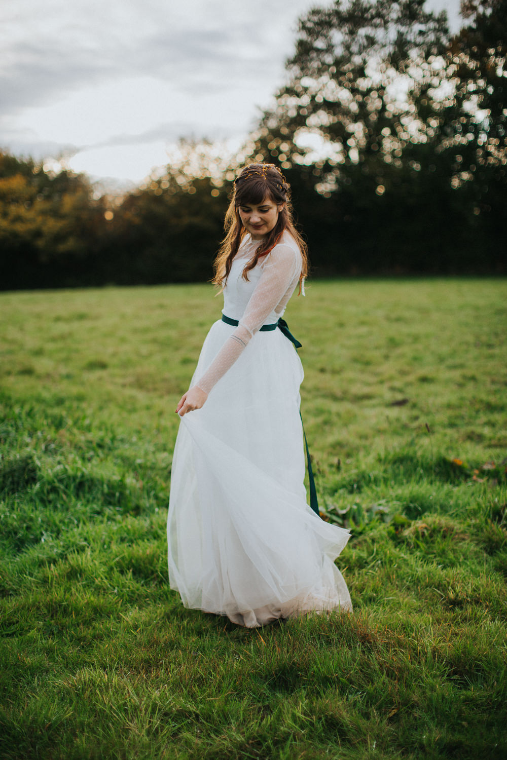 Dress Gown Bride Bridal Tulle Green Ribbon Cider Barn Wedding Electric Blue Photos